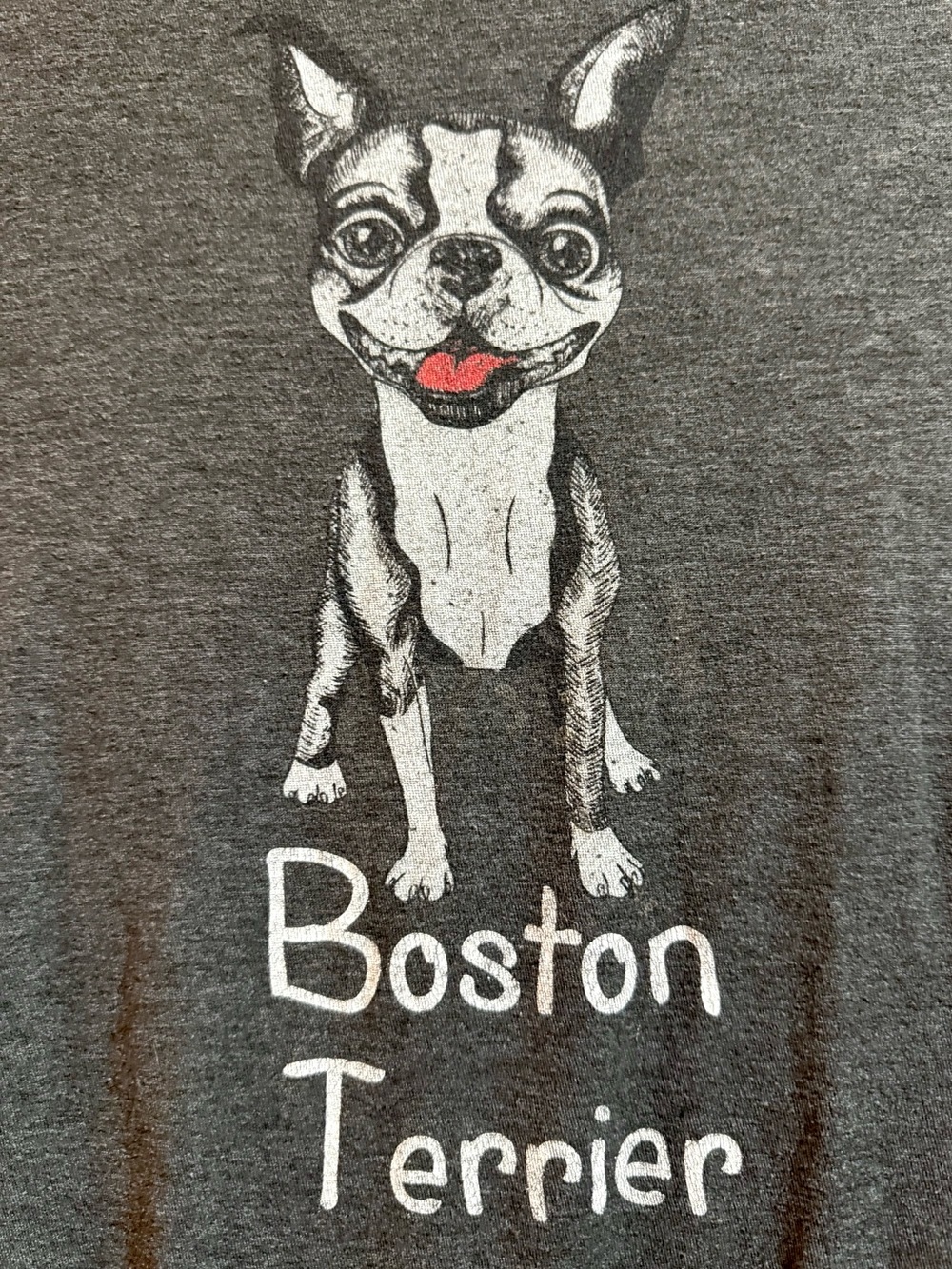 Boston Terrier Smiling Grey T-shirt Size L